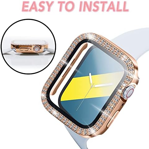 מארז שעון Mixpoet תואם לסדרת Apple Watch 7, כיסוי שעון עם מגן מסך זכוכית Bling Diamond & Bling Modimed