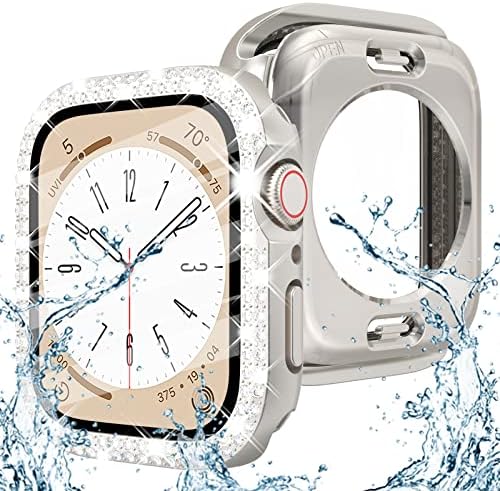 SURACE 2 ב 1 מארז בלינג אטום למים תואם לסדרת Apple Watch 8 7 45 ממ, מעל 100 יהלום קריסטל עם מגן מסך, קדמי ואחור מלא כיסוי פנים פגוש מגן