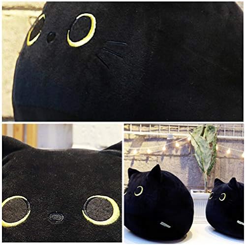 Dqzswlkjfafafapa חתול שחור קטיף צעצוע מצויר מצויר צורת חתול כרית כרית זריקה ממולאת כרית כרית ליום הולדת מתנה ליום הולדת חתול שחור קטיפה