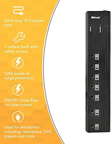 Woods 0416018811 7-Outlet Surge Surge Protector Struce W/ 10 רגל חוט