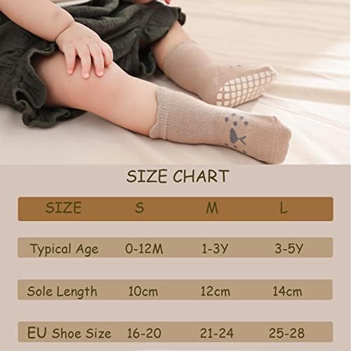 Yanwang 5 זוגות גרביים ללא החלקה לתינוק, גרבי צוות מצוירים חמודים עם אחיזות לבנים/בנות פעוטות