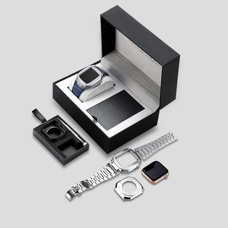 מארז נירוסטה Houcy+רצועת שעון עור עבור פס שעון Apple 44 ממ 40 ממ עבור iwatch 6/5/4/se